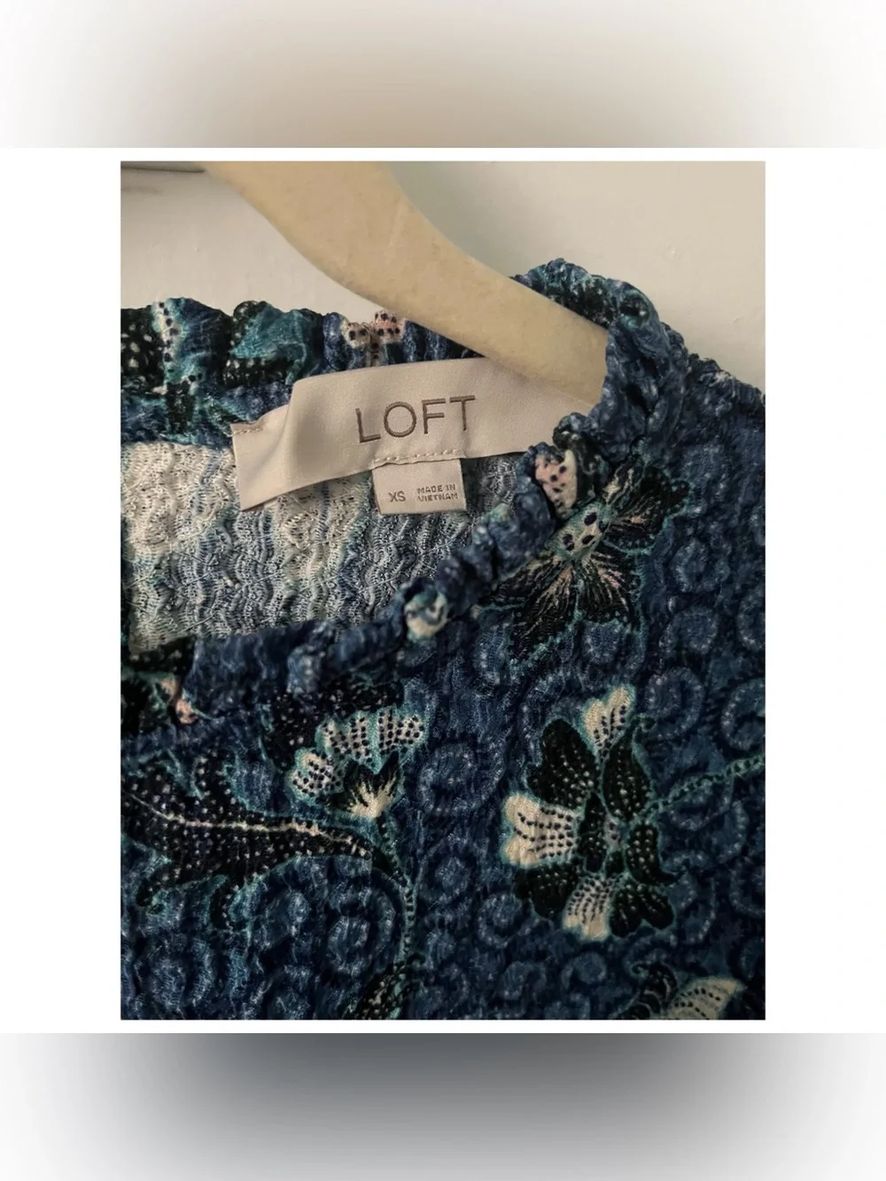 LOFT blue floral blouse with white and pink flowers size XS